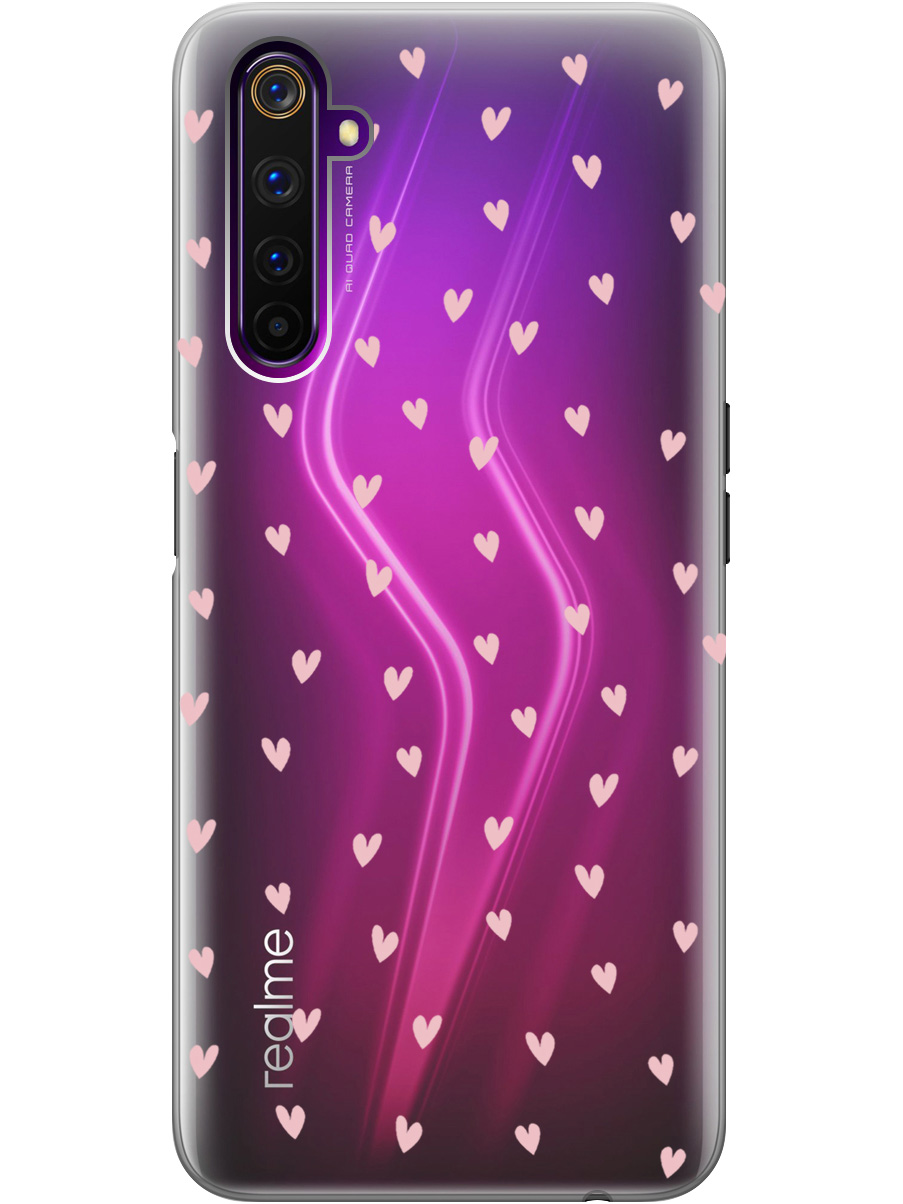 

Силиконовый чехол на realme 6 Pro с принтом "Розовые сердечки" прозрачный, Прозрачный;розовый, 726149591