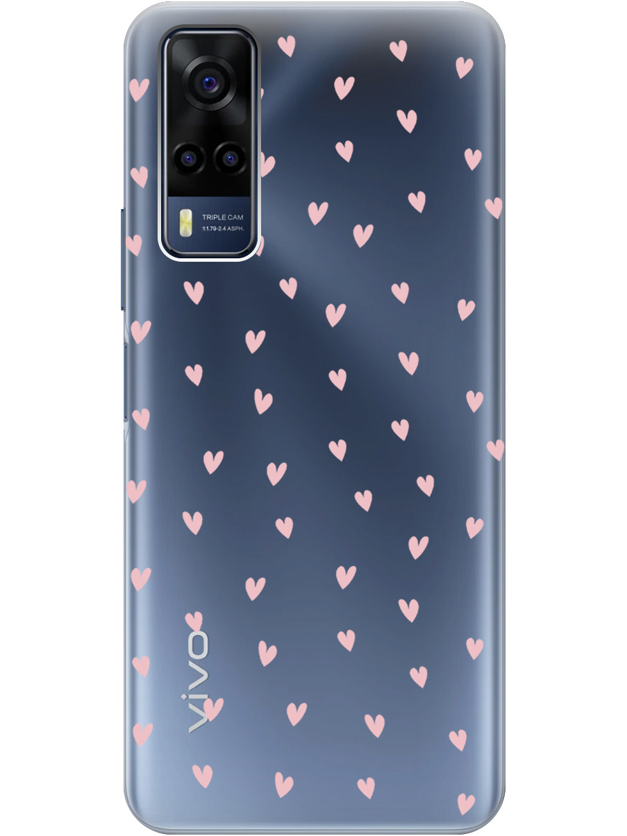 

Силиконовый чехол на Vivo Y31 / Y53s 4G / Y51 2020 с принтом "Розовые сердечки" прозрачный, Прозрачный;розовый, 743438391