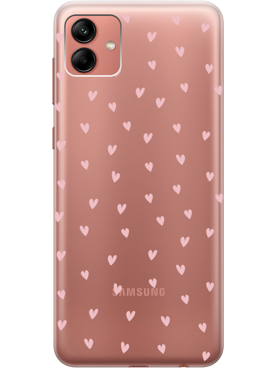 

Силиконовый чехол на Samsung Galaxy A04 с принтом "Розовые сердечки" прозрачный, Прозрачный;розовый, 766735091