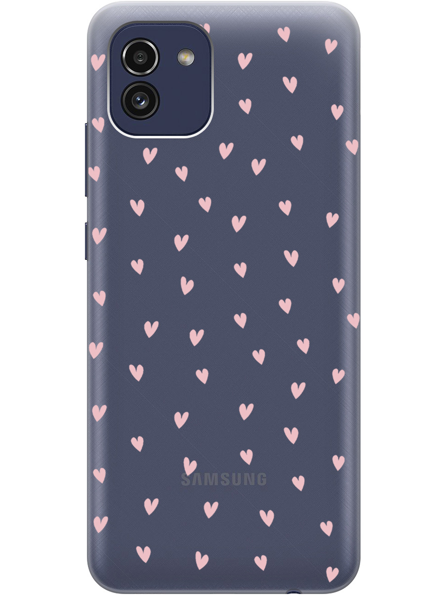 

Силиконовый чехол на Samsung Galaxy A03 с принтом "Розовые сердечки" прозрачный, Прозрачный;розовый, 735001391