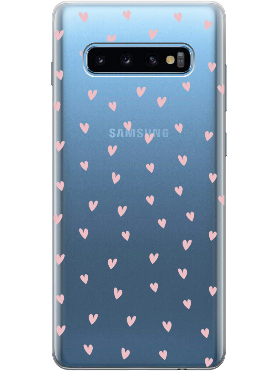 

Силиконовый чехол на Samsung Galaxy S10+ с принтом "Розовые сердечки" прозрачный, Прозрачный;розовый, 720461191