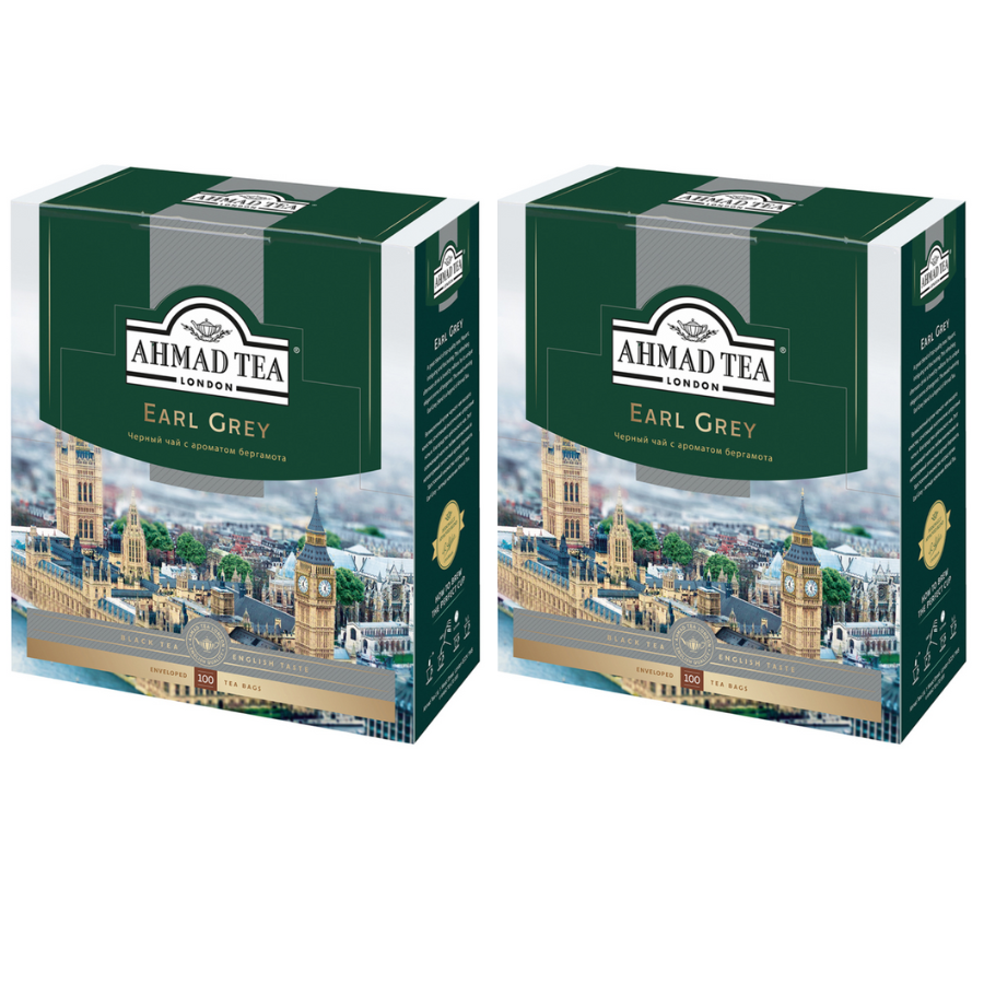 Чай чёрный Ahmad Tea Earl Grey, 2 шт по 100 пакетиков