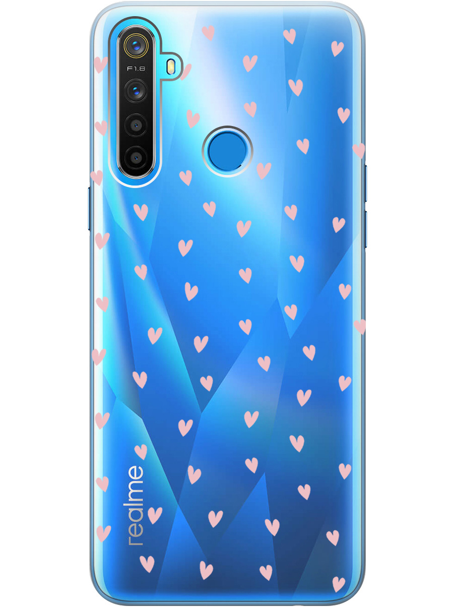 

Силиконовый чехол на realme 5 / 6i / C3 с принтом "Розовые сердечки" прозрачный, Прозрачный;розовый, 726149691