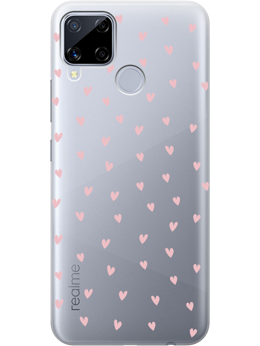 

Силиконовый чехол на realme C15 / C25 с принтом "Розовые сердечки" прозрачный, Прозрачный;розовый, 726149891