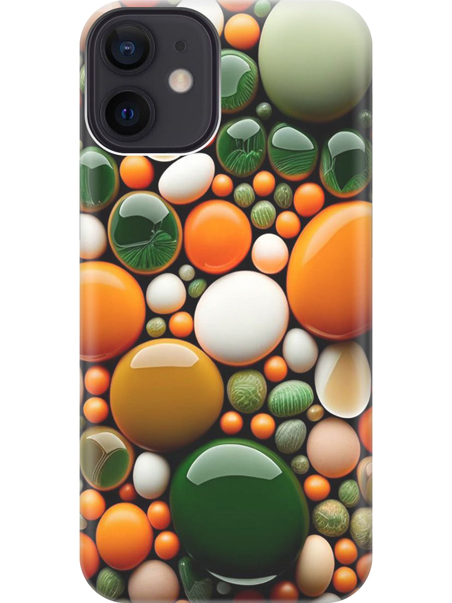 

Силиконовый чехол на Apple iPhone 12 Mini с принтом "Оранжевые и зеленые камушки", Прозрачный;оранжевый;зеленый, 723374041