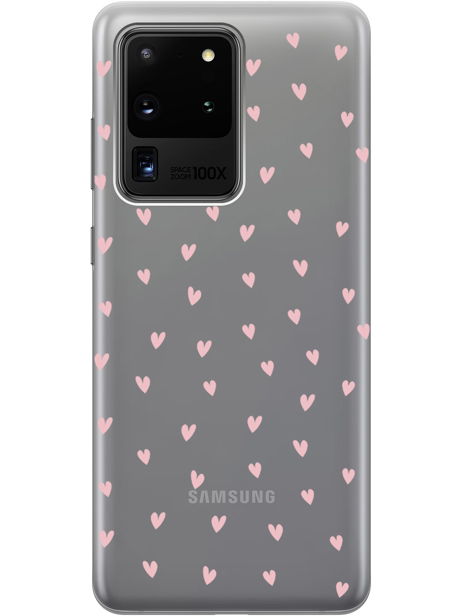 

Силиконовый чехол на Samsung Galaxy S20 Ultra с принтом "Розовые сердечки" прозрачный, Прозрачный;розовый, 722628691