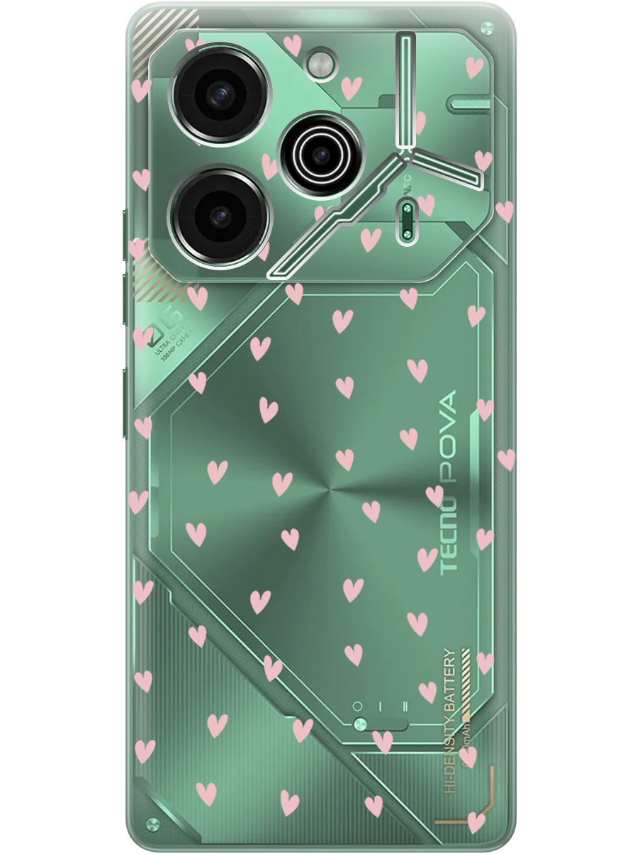 

Силиконовый чехол на Tecno Pova 6 Pro с принтом "Розовые сердечки" прозрачный, Прозрачный;розовый, 781971091