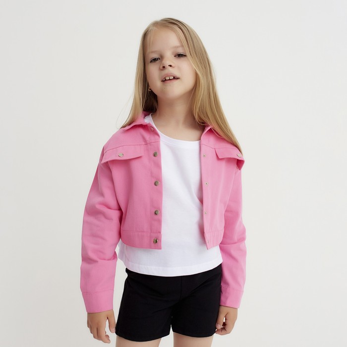 Рубашка для девочки джинсовая, укороченная KAFTAN, размер 36 (134-140 см), цвет розовый