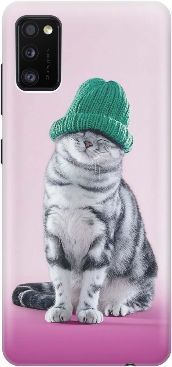 

Силиконовый чехол на Samsung Galaxy A41 с принтом "Кот в зеленой шапке", Розовый;серый, 385