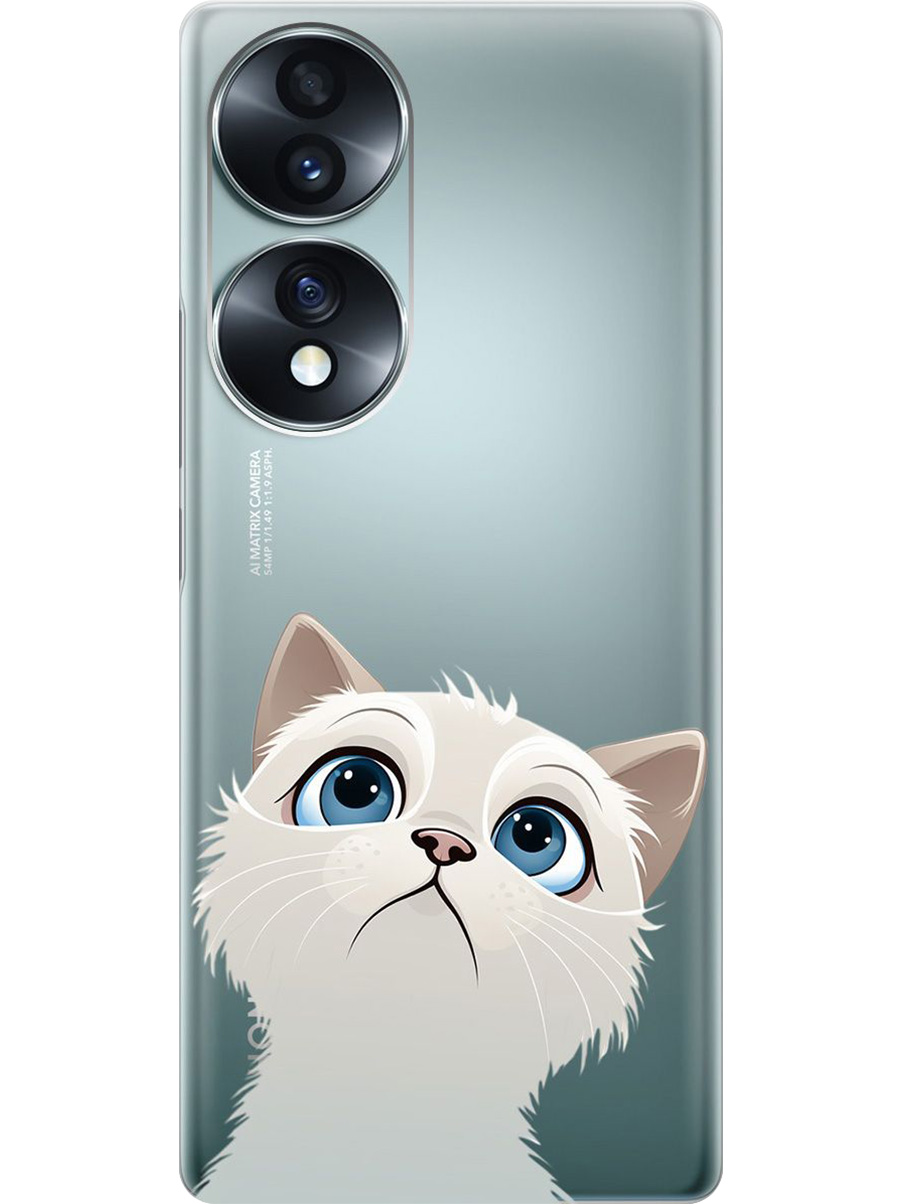 

Силиконовый чехол на Honor 70 с принтом "Белый котик" прозрачный, Прозрачный;белый, 740189211
