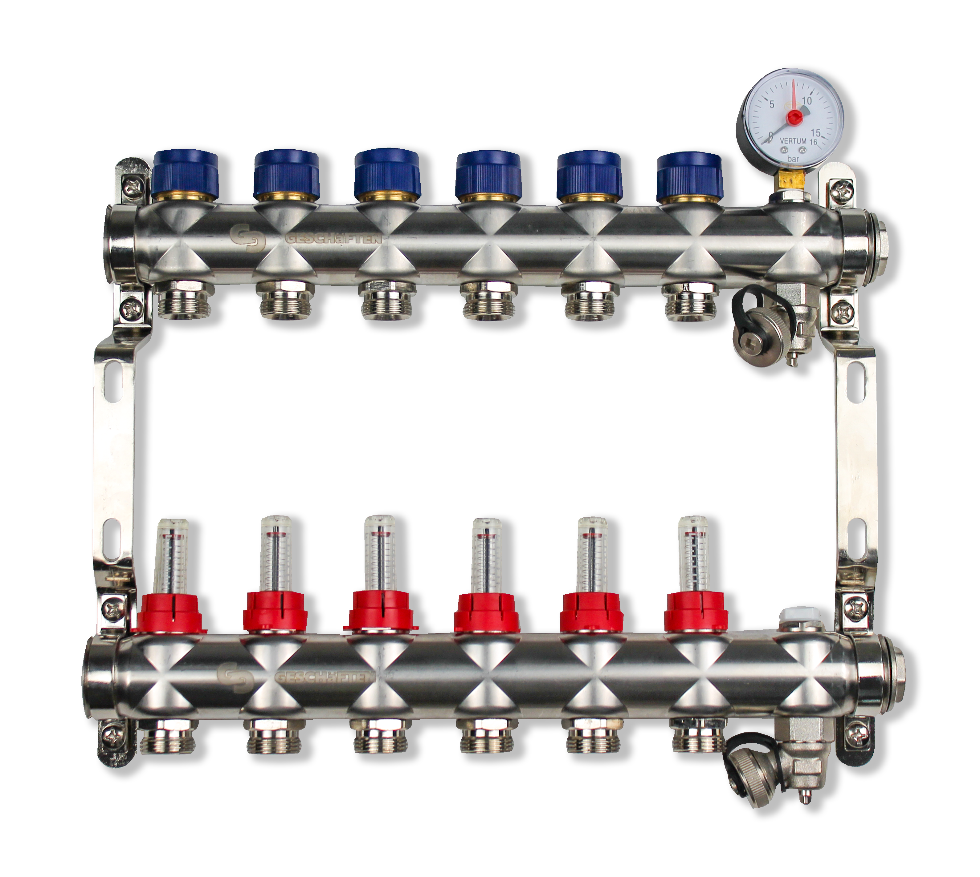 Коллектор нерж с расходомерами Geschaften 6 выходов евроконус 3/4 GS1185-6