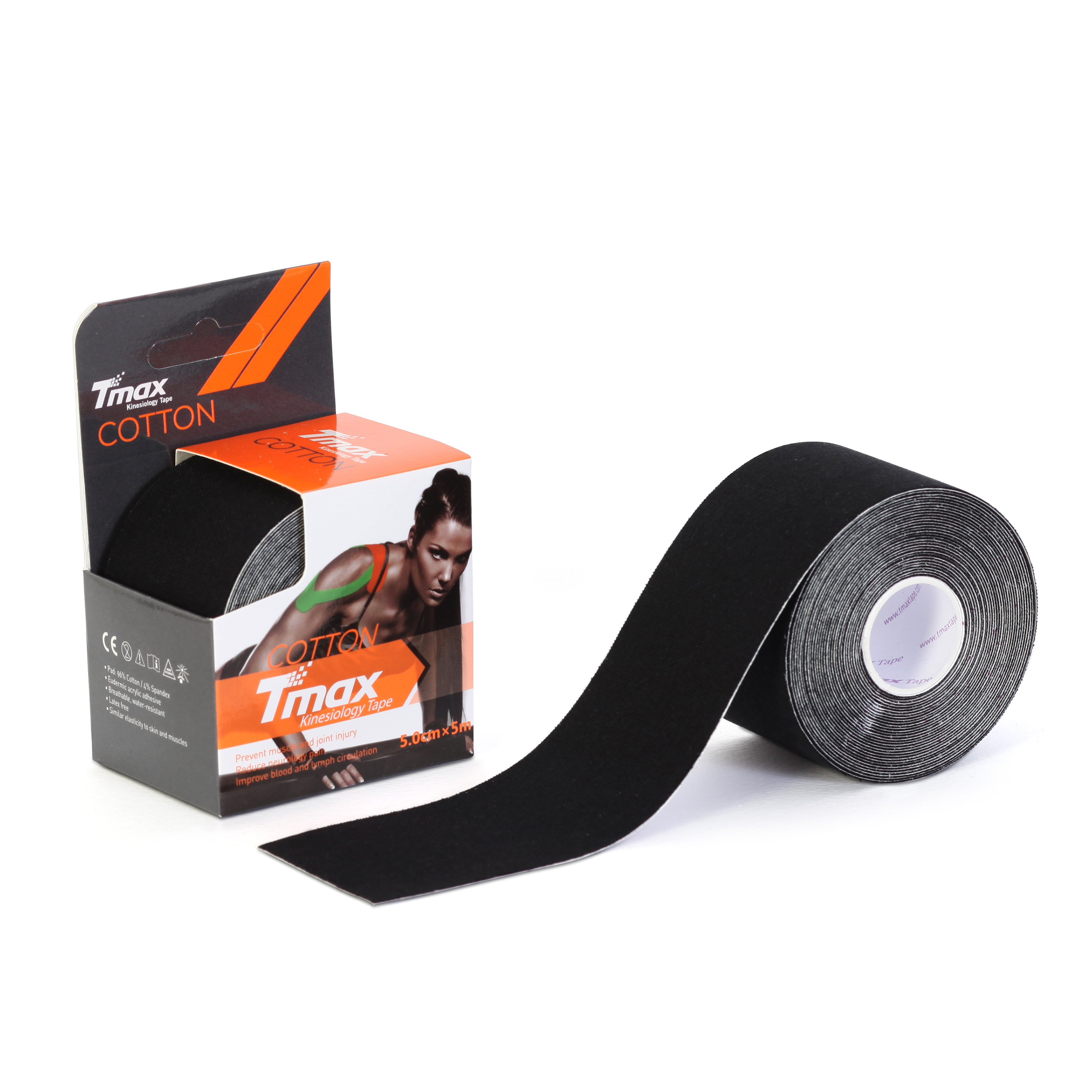 

Кинезио тейп хлопок Tmax Extra Sticky 5см x 5м, черный, Extra Sticky Standart Roll