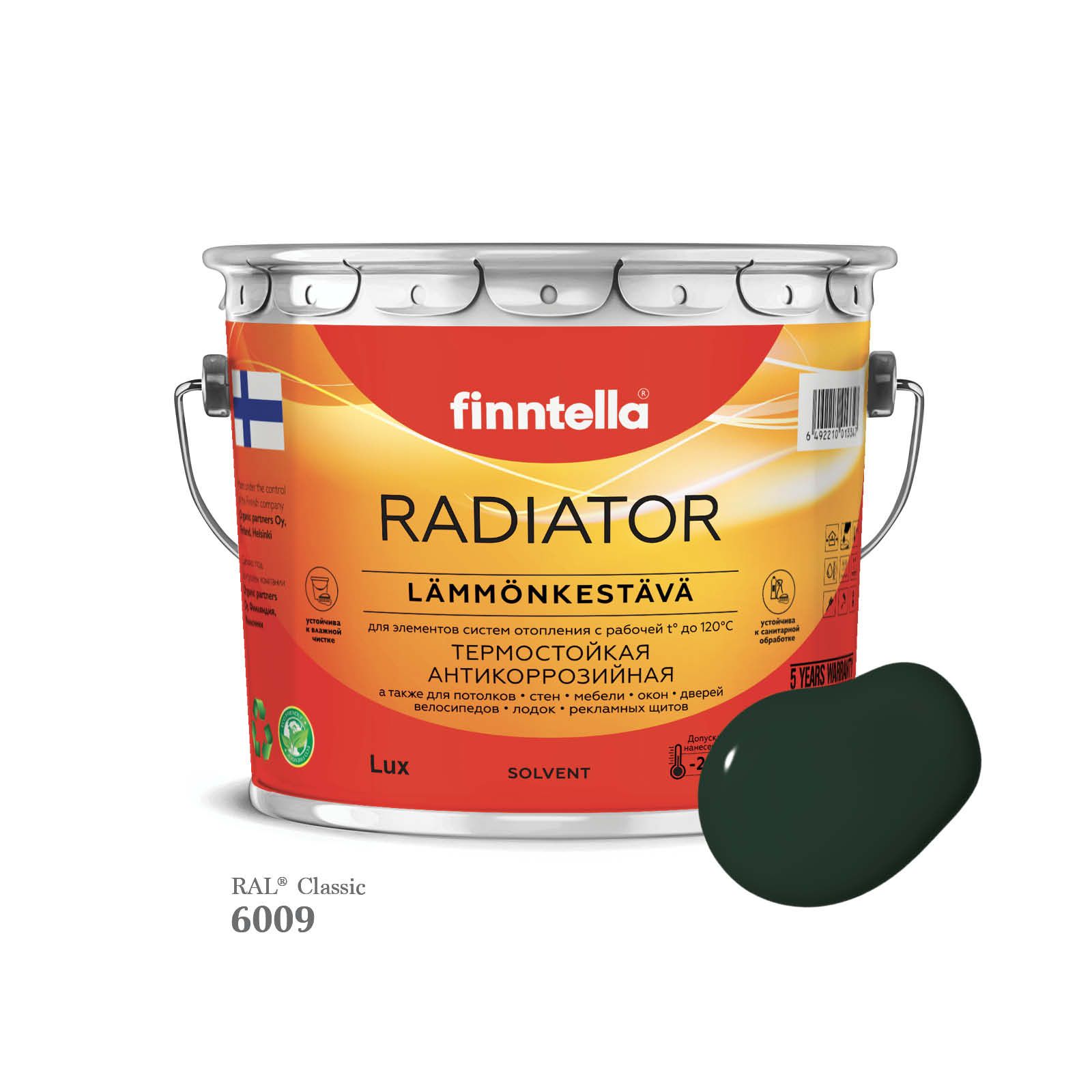 

Краска для радиаторов быстросохнущая финская эмаль FINNTELLA RADIATOR Matta. Матовая. Цвет, Зеленый, RADIATOR Matta RAL
