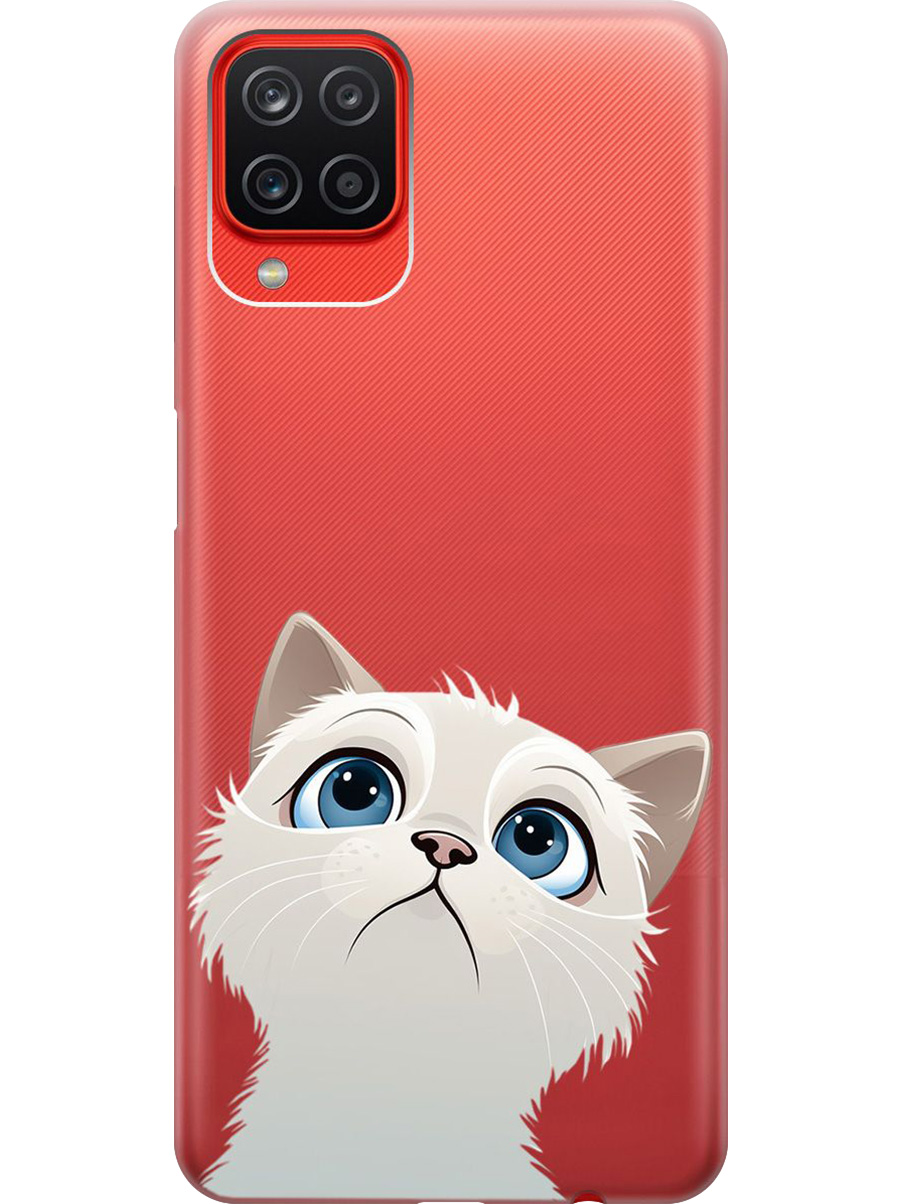 

Силиконовый чехол на Samsung Galaxy A12/M12 с принтом "Белый котик" прозрачный, Прозрачный;белый, 723602811