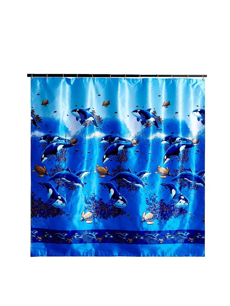 фото Штора для ванной "киты и черепахи" с кольцами, 180х180 см nobrand