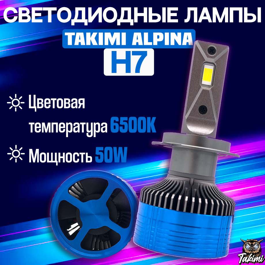 Светодиодные автомобильные LED лампы TaKiMi Alpina H7 5500K / Автосвет для машины / Белый
