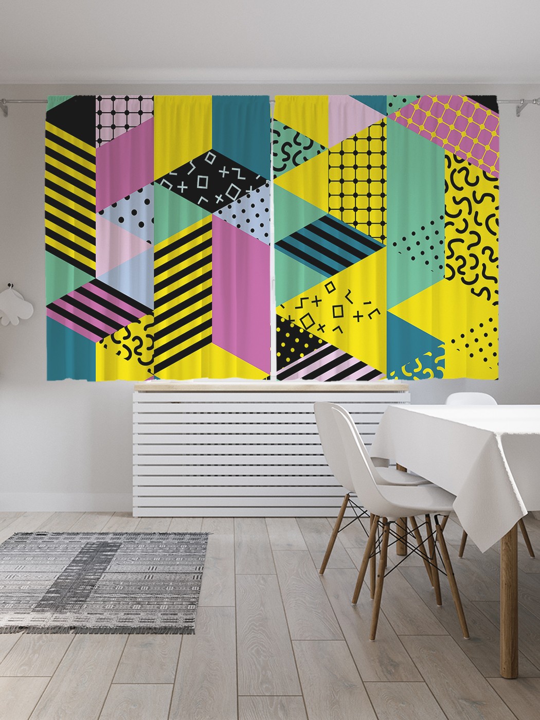 фото Шторы с фотопечатью joyarty "современная геометрия" из сатена, 290х180 см