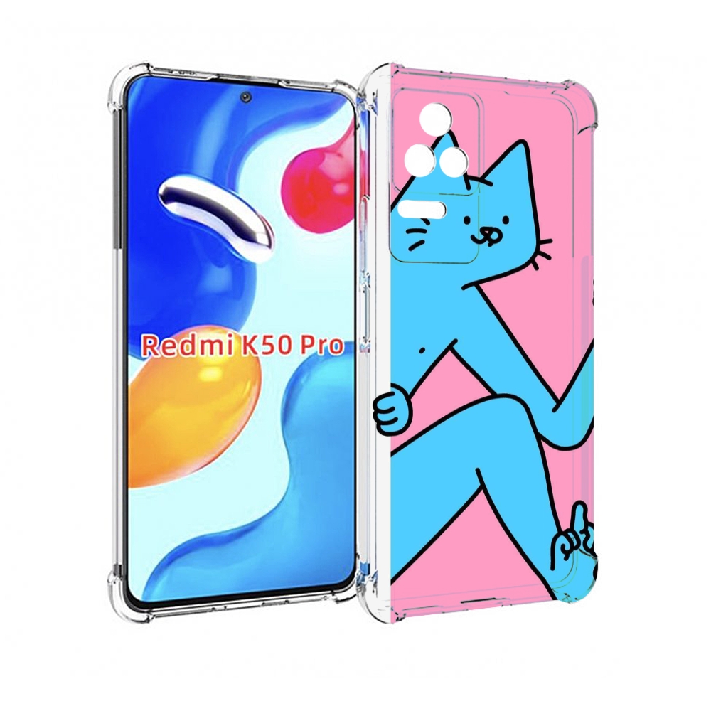 Чехол MyPads голубой кот в дверце для Xiaomi Redmi K50/K50 Pro