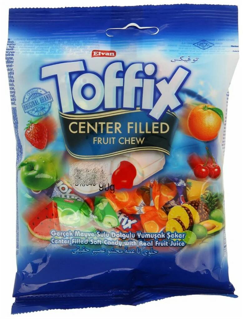 Конфеты жевательные Toffix с фруктовым наполнителем, 90 г