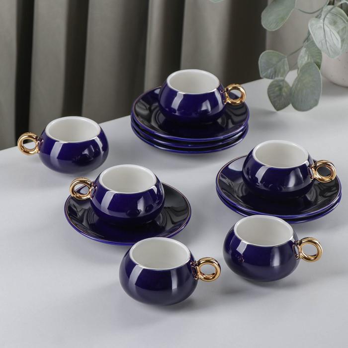 фото Сервиз кофейный «капля», 12 предметов: 6 чашек 90 мл, 6 блюдец d=12 см, цвет синий nobrand