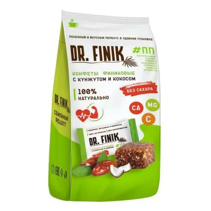 

Конфеты финиковые DR.FINIK с кокосом и кунжутом, без сахара, 150 г Пакет