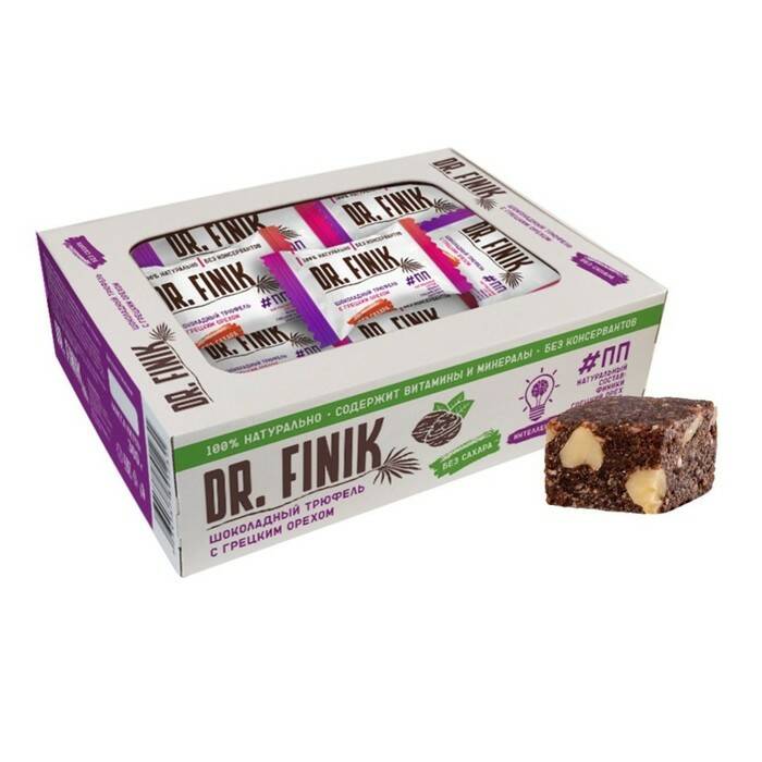 Конфеты финиковые DR.FINIK шоколадный трюфель с грецким орехом,300 г
