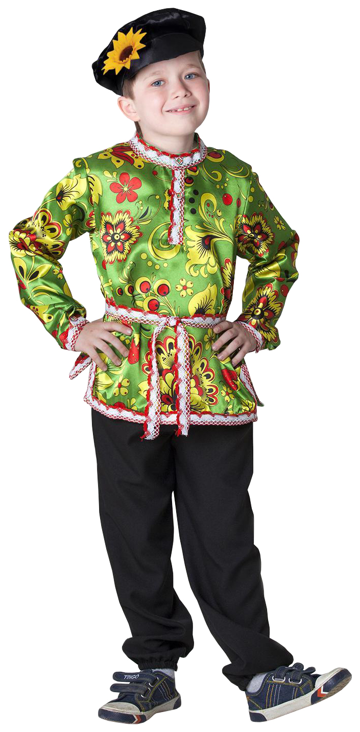 Карнавальная русская рубаха «Хохлома», атлас, картуз, р. 36, рост 146 см, цвет зелёный карнавальная русская рубаха
