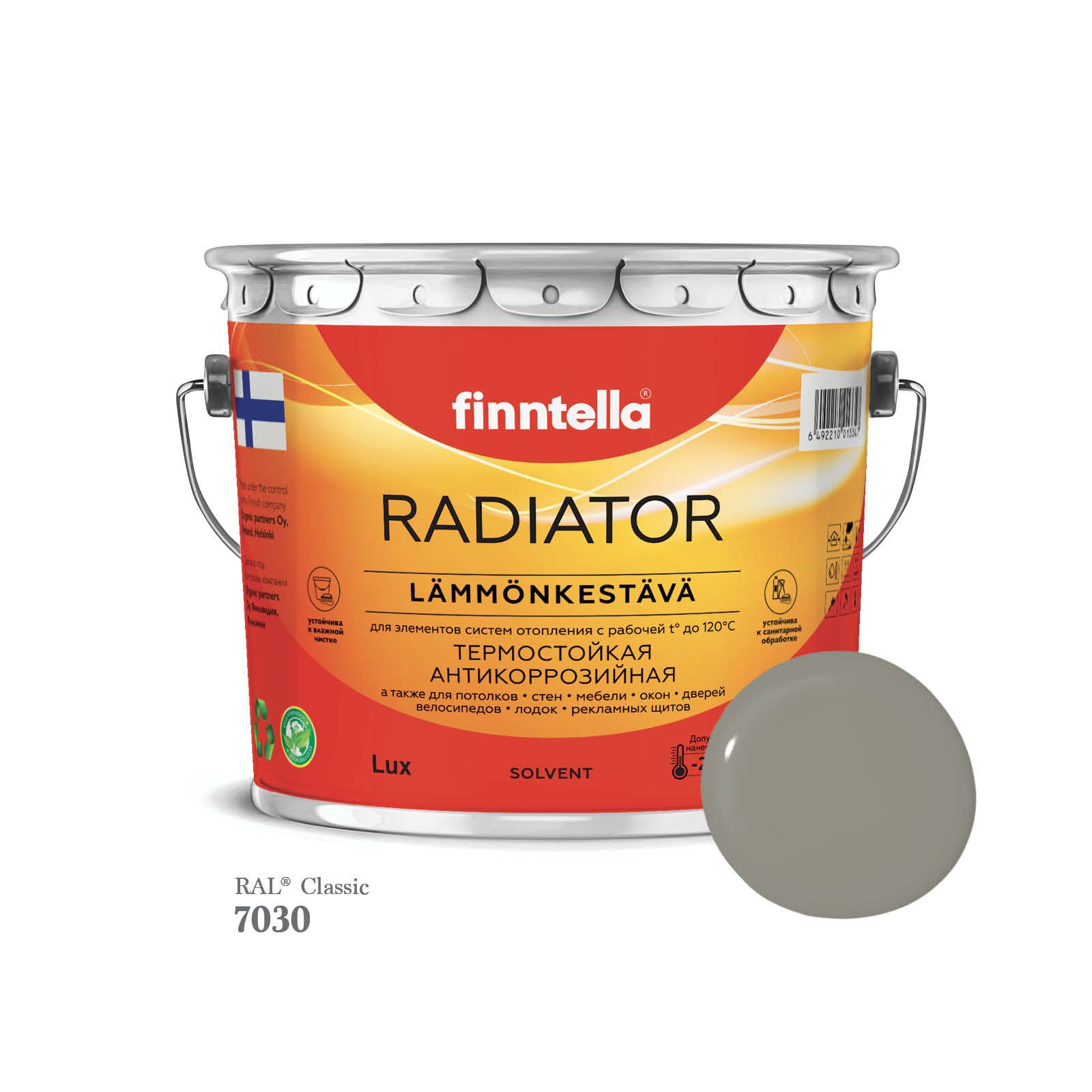 

Краска для радиаторов быстросохнущая финская эмаль FINNTELLA RADIATOR Matta. Матовая. Цвет, Серый, RADIATOR Matta RAL