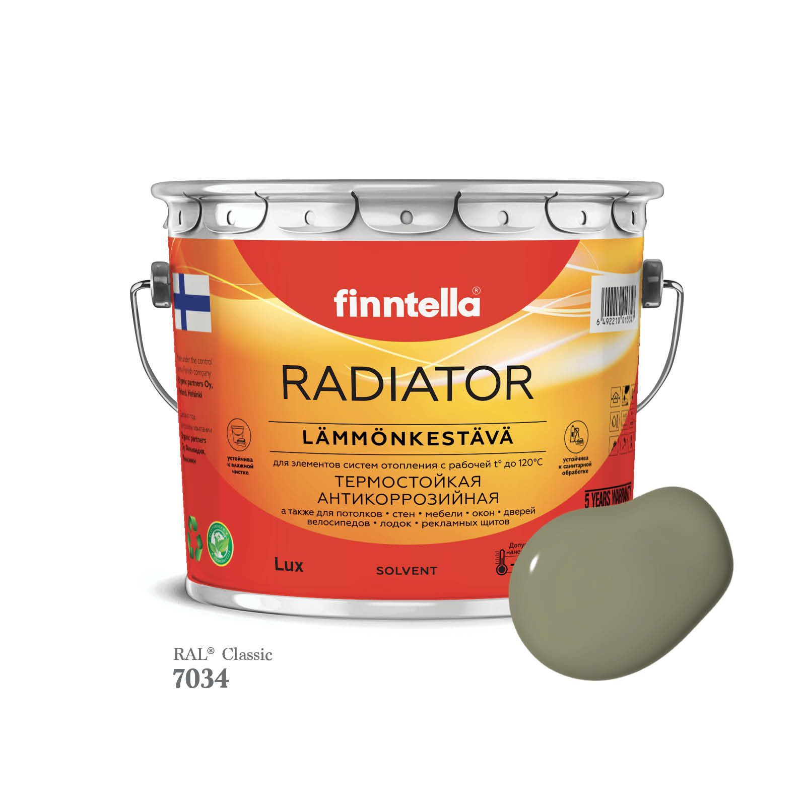 

Краска для радиаторов быстросохнущая финская эмаль FINNTELLA RADIATOR Matta. Матовая. Цвет, Серый, RADIATOR Matta RAL