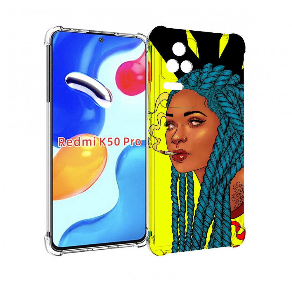 Чехол MyPads девушка с запутанными волосами синий женский для Xiaomi Redmi K50/K50 Pro