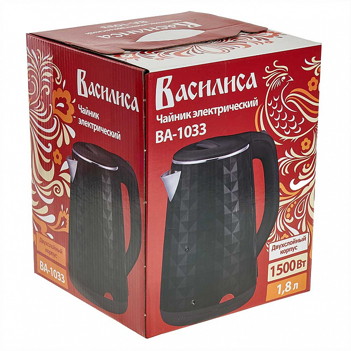 Чайник электрический Василиса ВА-1033 1.8 л черный тостер василиса ва 103 рябина