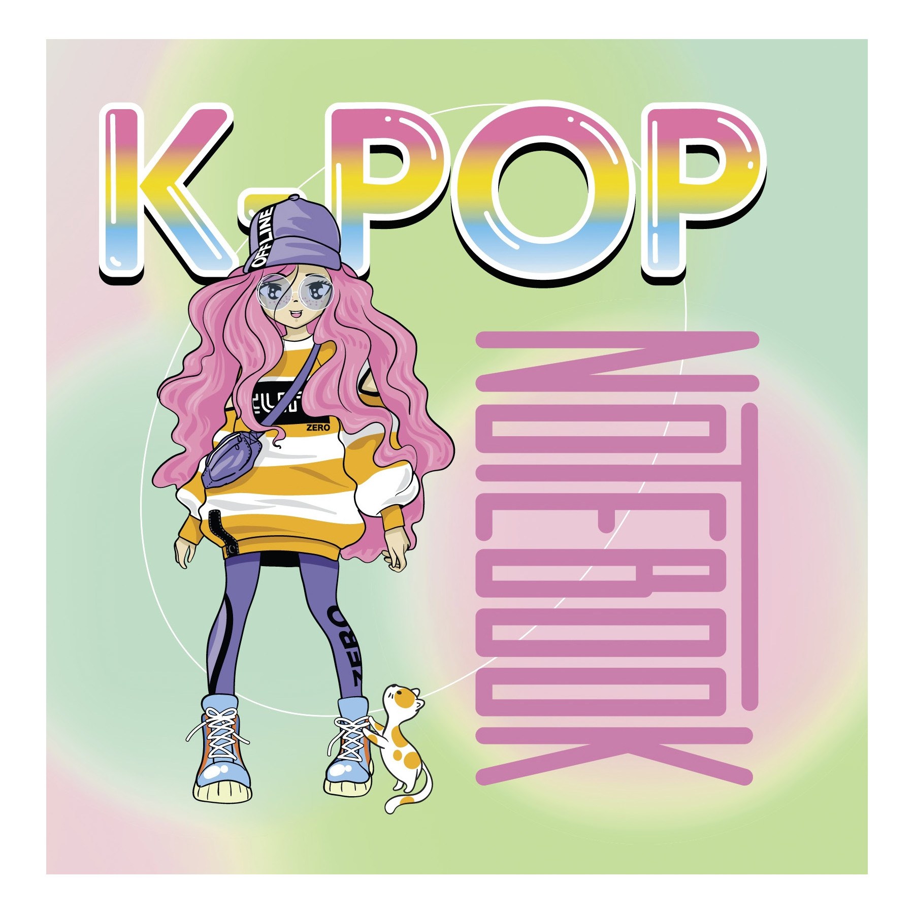 K-POP (девочка в полный рост, зелено-розовый фон)