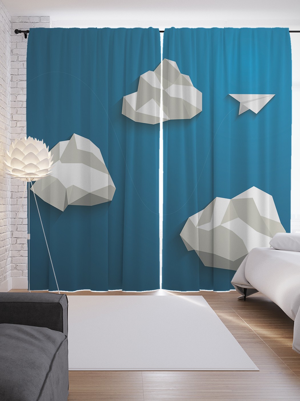 

Шторы JoyArty с фотопечатью "Облака оригами" из сатена, 290х265 см, Облака оригами