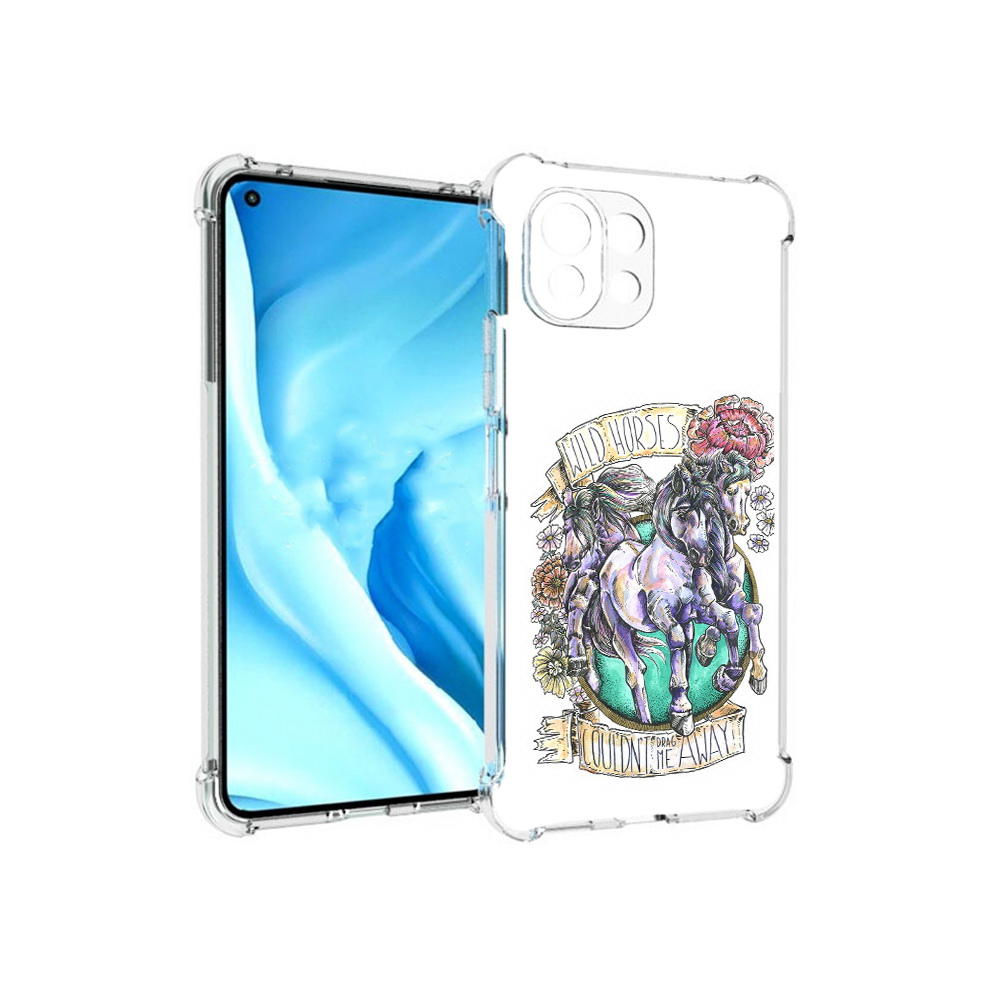 

Чехол MyPads Tocco для Xiaomi Mi 11 Lite рисунок коней в цветах (PT159462.256.582), Прозрачный, Tocco
