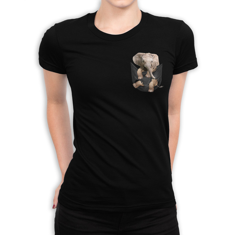 

Футболка женская Dream Shirts Слон в Кармашке черная S, Черный, Слон в Кармашке