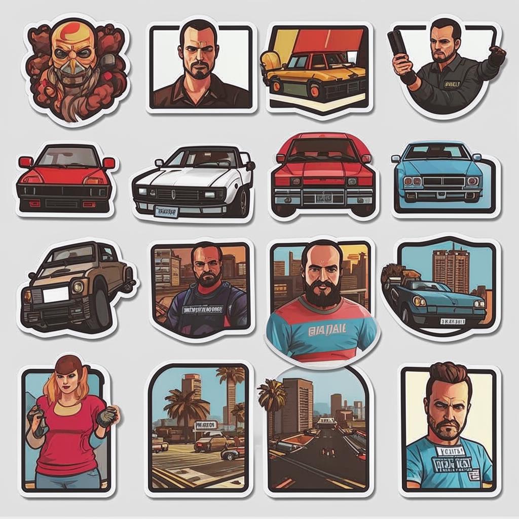 

Стикеры Grand Theft Auto ver1 16 штук, GTA ver 8