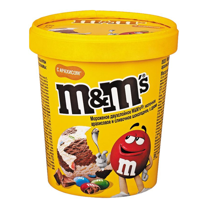 Мороженое пломбир M&M's двухслойное молочное арахисовое и шоколадное с драже БЗМЖ 295 г