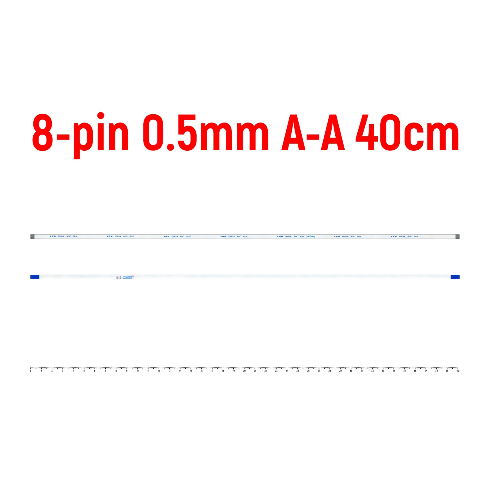 

Шлейф FFC 8-pin Шаг 0.5мм 40см Прямой A-A AWM 20624 80C 60V VW-1