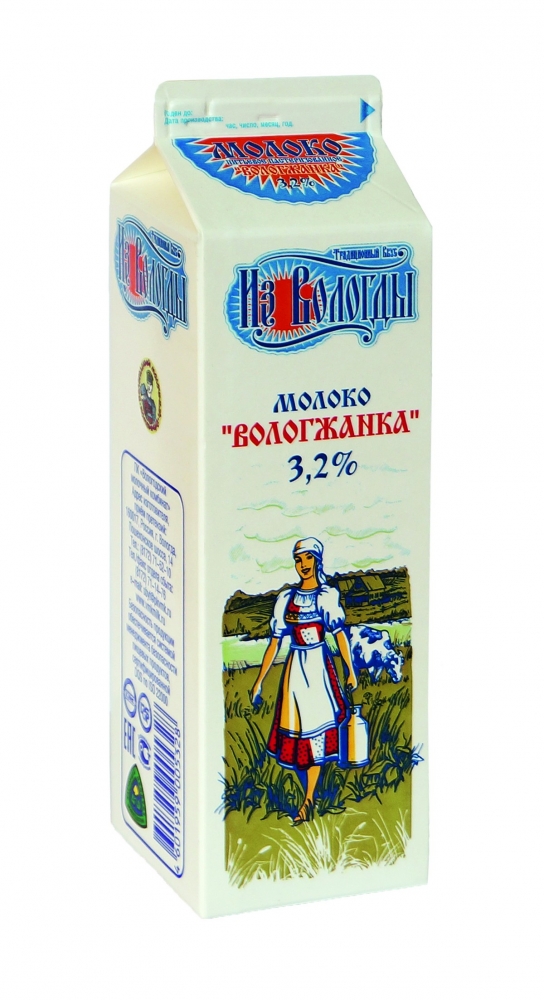 Молоко 3,2% пастеризованное 1 л Вологжанка БЗМЖ
