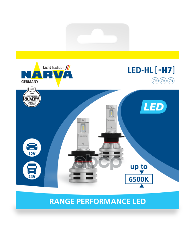 Светодиодные лампы NARVA Range Performance LED H7 1224V 24W PX26d 6500K комплект 7380₽