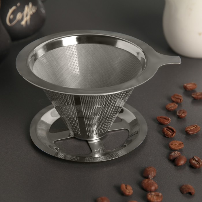 

Воронка -дриппер V60 для заваривания кофе «Пуровер», 304 сталь, 10x6 см, Серебристый