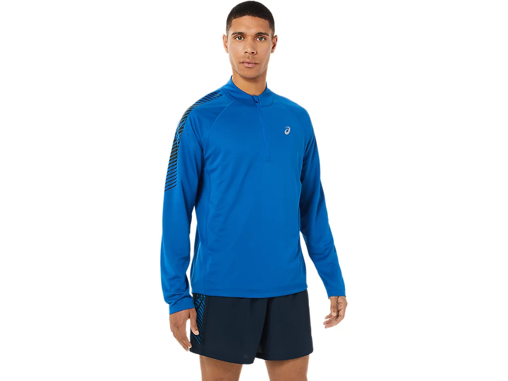 фото Лонгслив мужской asics icon ls 1/2 zip синий m