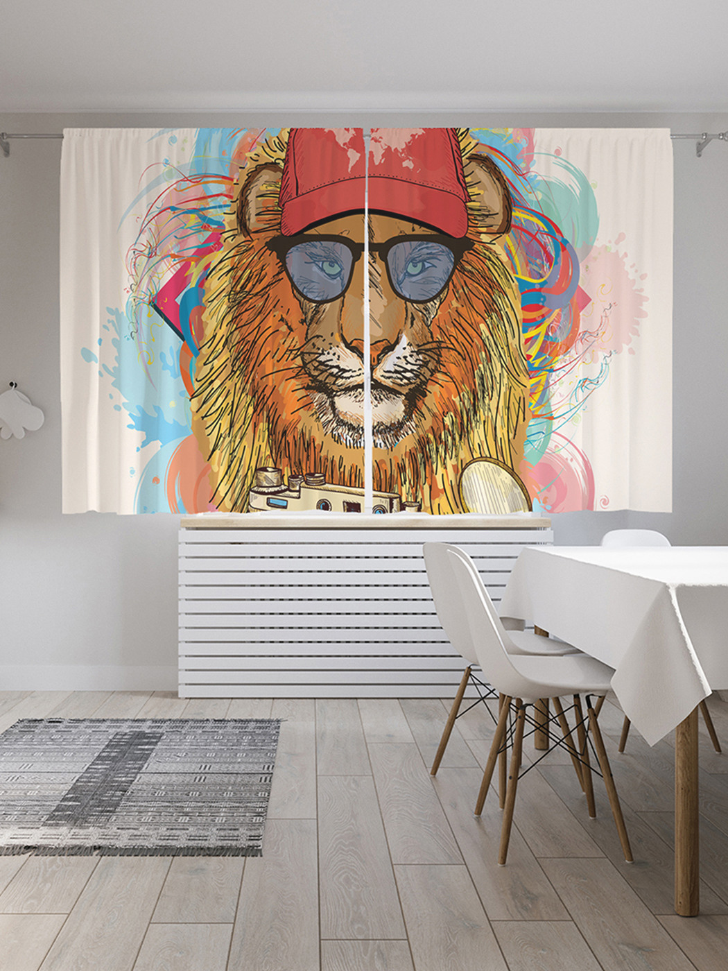 фото Шторы с фотопечатью joyarty "стильный лев" из сатена, 290х180 см