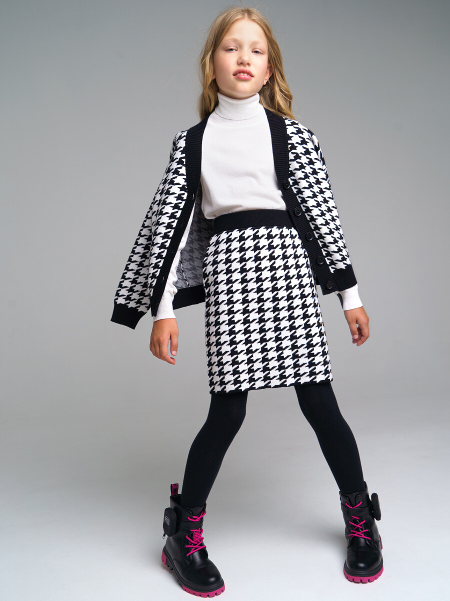 Костюм детский PlayToday жаккардовый, кардиган и юбка, черный-белый размер 170