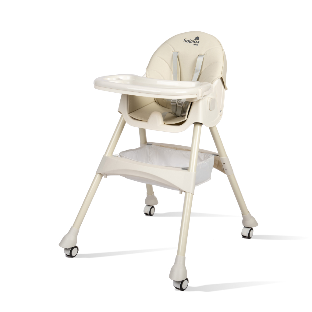 Стульчик для кормления ребенка Solmax из экокожи со съемным столиком, качалка, бежевый