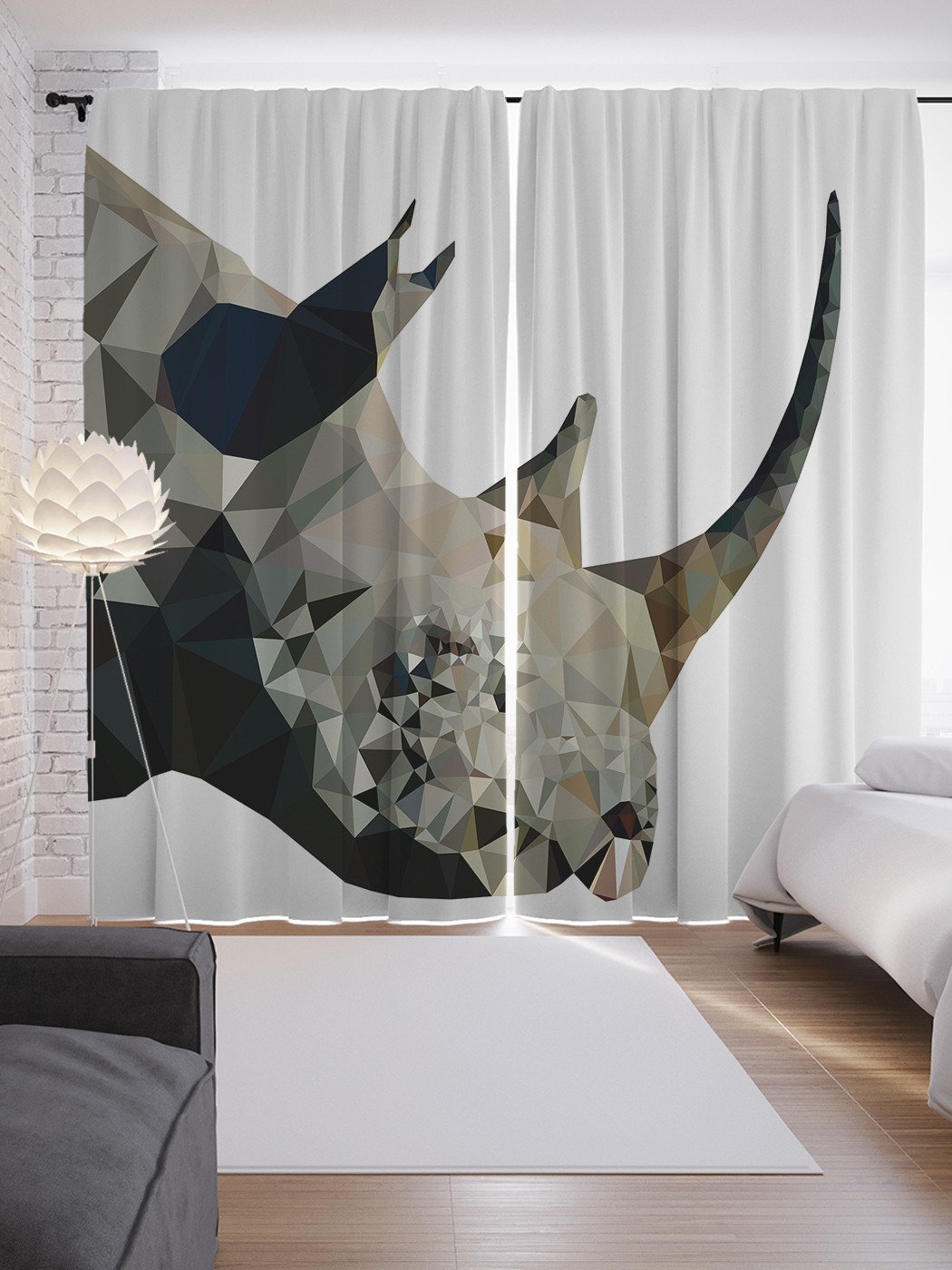 

Шторы JoyArty с фотопечатью "Полигональный носорог" из сатена, 290х265 см, Полигональный носорог