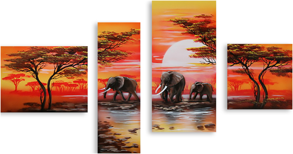 

Картина модульная на холсте Модулка Слоны на водопое 150x88 см, 2894