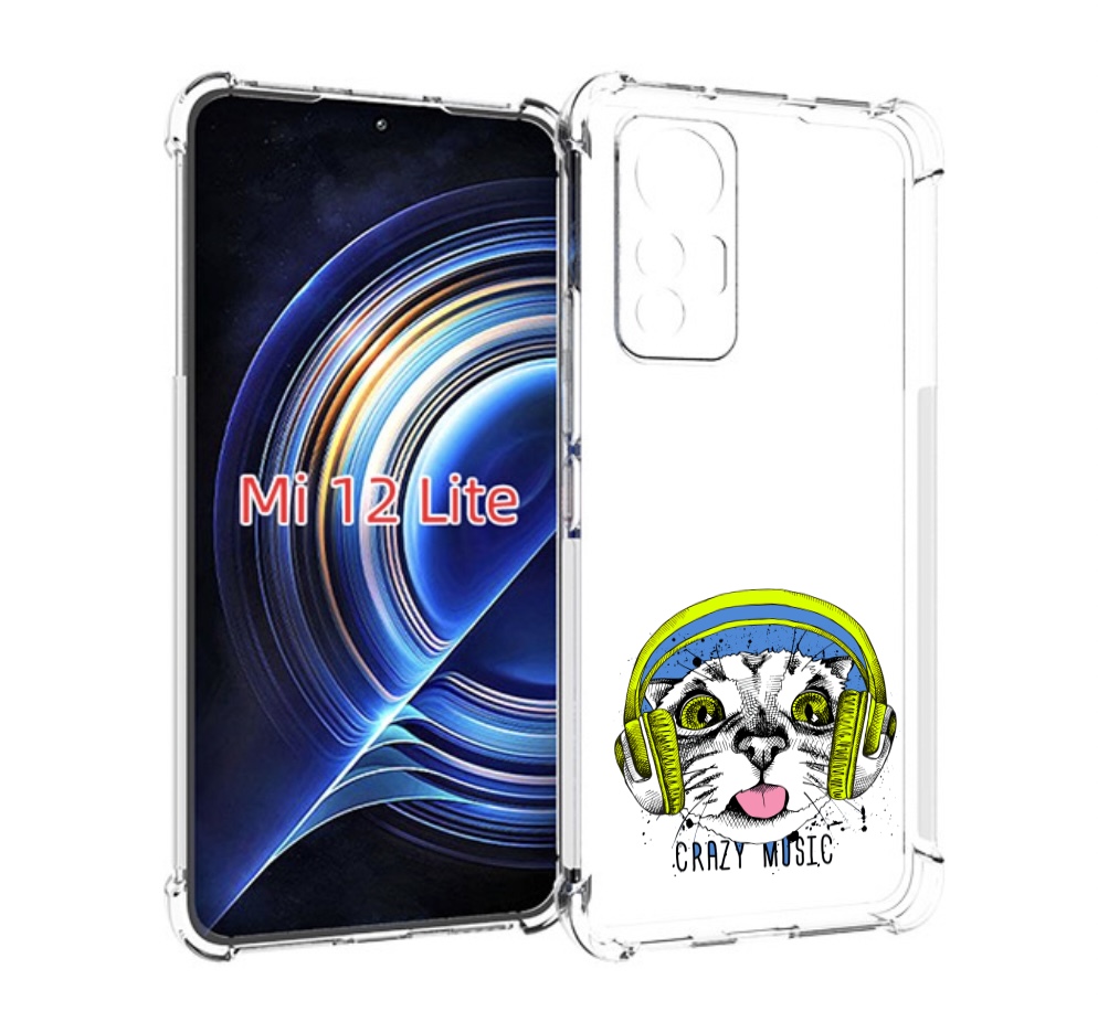 Чехол MyPads кошка в наушниках рисунок для Xiaomi 12 Lite