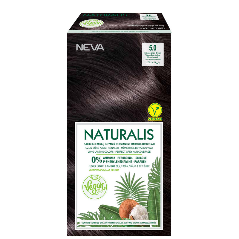 Крем-краска для волос Neva Naturalis Vegan Стойкая 5.0 Интенсивный светло-коричневый стойкая кератиновая крем краска cot 33 0 темно коричневый интенсивный 90 мл