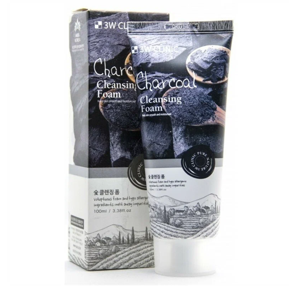 Очищающая пенка для сужения пор 3W Clinic Charcoal Cleansing Foam с древесным углем 100 мл